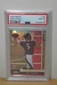 lot 40 image: 2008 Topps Finest Joe Flacco Refractor Rookie Football Card - PSA 8