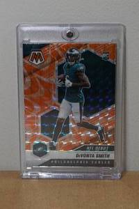 lot 52 image: 2021 Panini Mosaic DeVonta Smith Reactive Orange Rookie Football Card