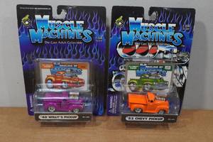 lot 154 image: 2 Muscle Machines 164 Scale Replicas- 40 Willys Pickup & 53 Chevy Pickup