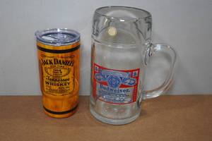 lot 251 image: Jack Daniels Tumbler and Budweiser Beer Stein