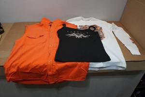 lot 272 image: Assorted Biker Tops - XL Vest, Large Tank Top, Medium Long Sleeve