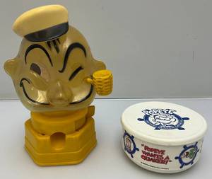 lot 17 image: Vintage Popeye The Sailor Man Bubble Gum Machine & Cereal Bowl With Lid