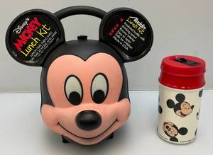 Vintage Aladdin Brand  Mickey Mouse Head Lunch Box Plastic With Thermos (New Old Stock)