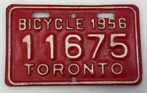 lot 37 image: Vintage 1956 Bicycle License Plate (TORONTO) 3 14 x 5 12
