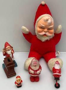 lot 43 image: Misc. Vintage Santa Clause Toys Including Cast Iron Mechanical Bank