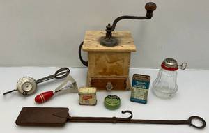lot 53 image: Misc. Vintage Primitive Items Including Coffee Grinder & More