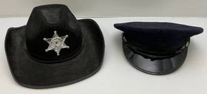 lot 67 image: Vintage Policemans Cap & Kids Felt Cowboy Hat