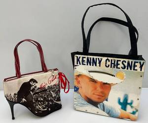 lot 91 image: Vintage Elvis Presley High Heel Shoe Purse & Kenny Chesney Bag