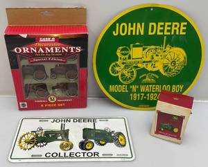 lot 94 image: Misc. Tractor Collectibles Including JOHN DEERE Tin Sign, License Plate & More