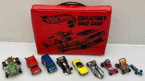 lot 100 image: Vintage 1973 Hot Wheels Collectors Race Case With Some Red line Hot Wheels & More