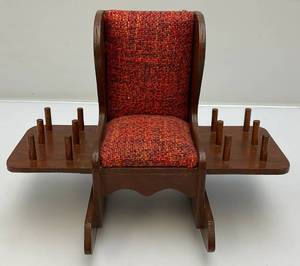 lot 142 image: Vintage Handmade Pin Chusion Rocking Chair With Thread Holder Arms