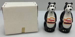 lot 144 image: 1990s HAMMS Beer Bear Salt & Pepper Shakers (NIB)