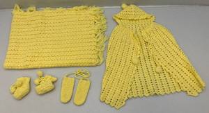 lot 187 image: Vintage 1970s Handmade Crochet Babies Clothes And Blanket. (Never Used)