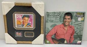 lot 199 image: Framed Behind Glass ELVIS PRESLEY Stamp & Stamp Print (Factory Sealed)