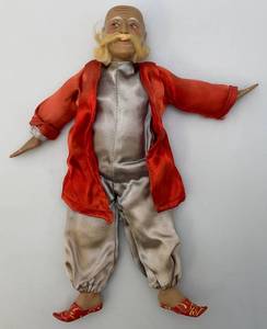 lot 215 image: Antique Gray & Red Silk Dressed Chinese Figurine Statue Doll 13