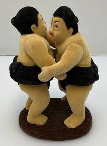 lot 216 image: Miniature Flocked Sumo Wrestler Bobble Heads 5 12