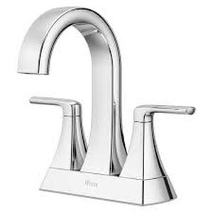 lot 15 image: Pfister Bruxie 4 in. Centerset Double Handle High Arc Bathroom Faucet with Drain Kit Included in Polished Chrome Customer Returns See Pictures