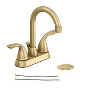 lot 39 image: Glacier Bay Alima 4 in. Centerset 2-Handle High-Arc Bathroom Faucet in Matte Gold  Customer Returns See Pictures