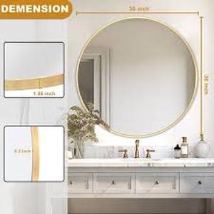 lot 18 image: LuxHomez 24 in. W x 24 in. H Gold Vanity Round Wall Mirror Aluminum Alloy Frame Bathroom Mirror  Customer Returns See Pictures