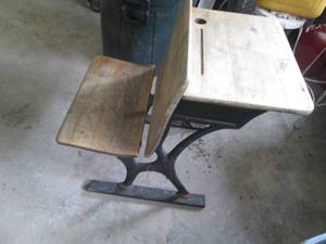 lot 47 image: Vintage cast iron framed school des...