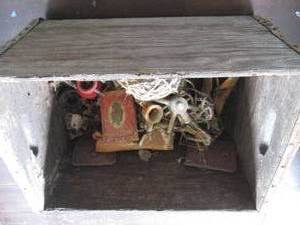 lot 55 image: Vintage Wood crate with random Vint...