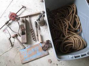 lot 74 image: Vintage hand tools, torch and Barq...