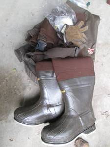 lot 93 image: (2) pairs of overall style waders a...