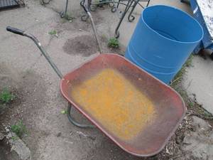 lot 296 image: Vintage metal wheelbarrow plus plas...