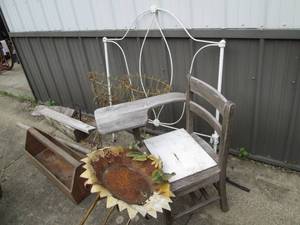 lot 304 image: Metal frame planters, bird bath mi...