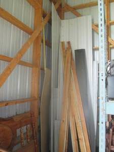 lot 115 image: Corner lot of misc wood and tin sec...