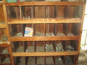 lot 263 image: Wood pigeon hole style benchtop har...