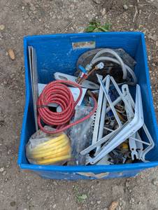 lot 58 image: Large Bin Of Mixed Items - Tools, Hitch, More