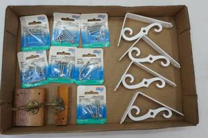 lot 45 image: Shelf Brackets, New Hardware, and Hooks