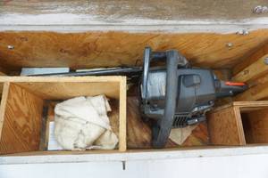 lot 128 image: Craftsman Chain Saw & Wooden Storage Cabinet