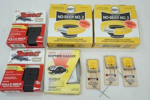 lot 247 image: Mouse Traps, Gopher Gasser, & Toilet Bowl Gaskets