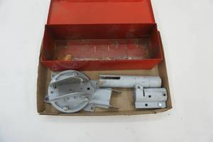 lot 262 image: Red Metal Box 14x5x4& Hardware for Satellite Dish