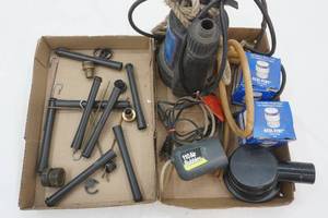 lot 266 image: Submersible Pump, Sprinkler Parts, Aerator, tubing, and 2 Redi-Vents