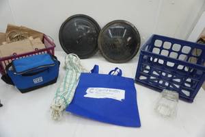 lot 276 image: Storage Baskets, Lids, Paper Bags, Lunch Box, and more