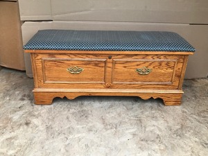 lot 24 image: Lane Upholstered Cedar Chest with Paperwork and Key Inside