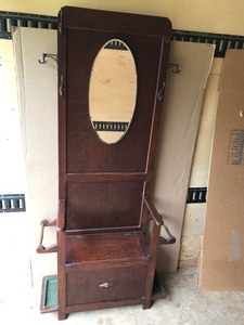 lot 20 image: Vintage Beveled Hall Tree with Bench and Storage