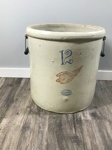 lot 278 image: Vintage Red Wing Stoneware crock, specifically a 12-gallon capacity crock with bail handles, likely dating from the 1920s-1930s
