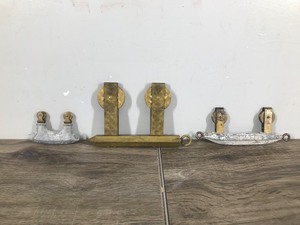 lot 297 image: 3 - Antique Lead, Brass & Steel Trolley Weight Fishing Pulley Rigs