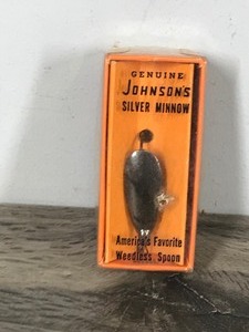lot 343 image: Vintage Genuine Johnsons Silver Minnow Fishing Lure In Original Box