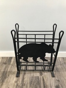 lot 376 image: Wrought Iron Fire Wood Holder with a Bear