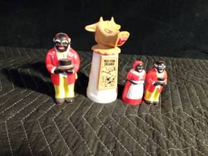 lot 107 image: Salt & Pepper & Pepper shakers and Moo Cow creamer