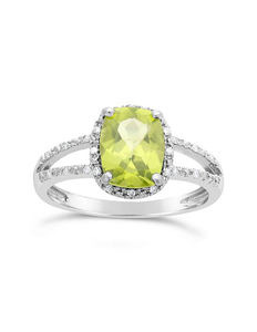 lot 178 image: Sterling Silver Peridot & Diamond Ring - Size 6