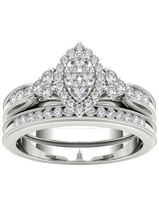 lot 181 image: Sterling Silver 12 ct tw Diamond Marquise-Framed Halo Engagement Ring - Size 7.5