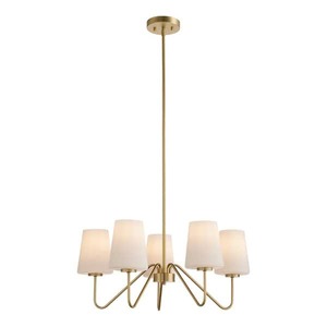 lot 25 image: Hampton Bay Anaya 5-Light Gold Chandelier Light Fixture with White Glass Shades