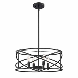 lot 26 image: Hampton Bay Hastings 4-Light Oil Rubbed Bronze Vintage Industrial Drum Chandelier for Dining Rooms with No Bulbs Included