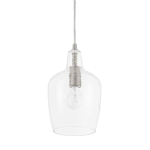 lot 27 image: (3) Hampton Bay Gillian 1-Light Brushed Nickel Cone Mini Pendant with Clear Hammered Glass, Pendant Light for Kitchen